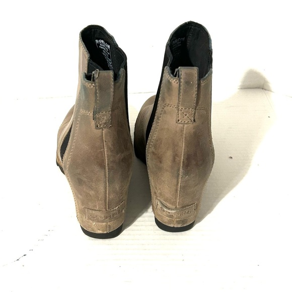 Sorel Lea Wedge Joan Of Arctic Taupe Brown Leather Ankle Boot Sz 6.5 NL2334-089 - Picture 4 of 11